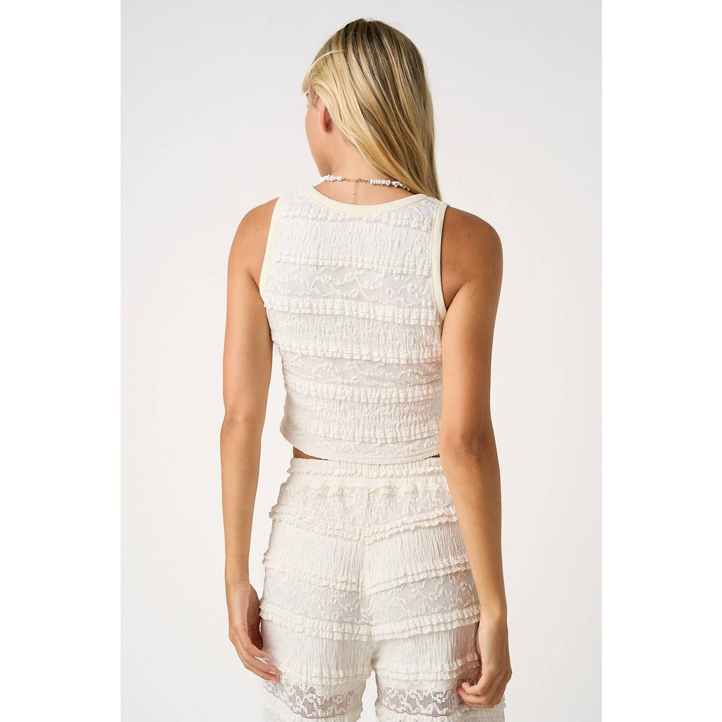 LACE RUFFLE CROPPED TANK TOP