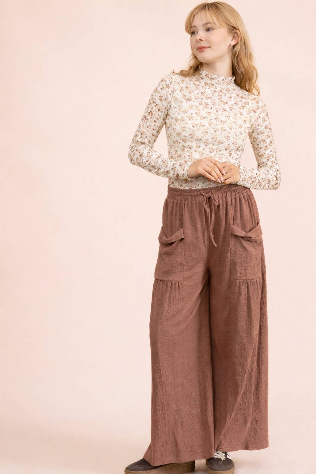 NP71013-Wide Leg Comfy Knit Pants