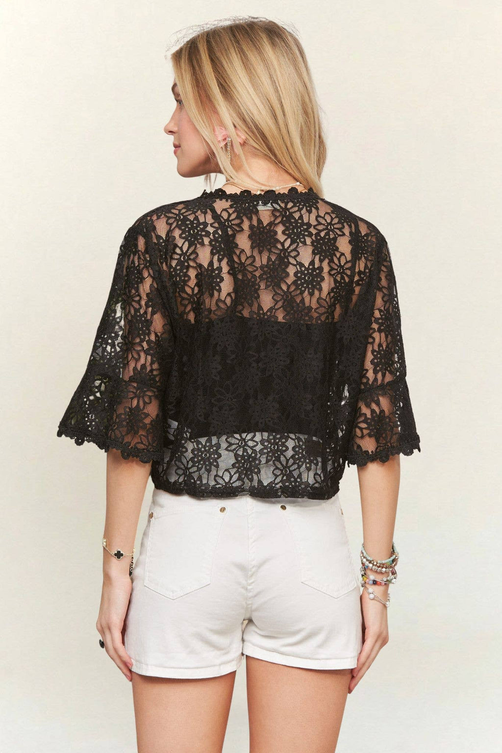 3/4 SLEEVES FLORAL LACE KIMONO CARDIGAN-CET4000