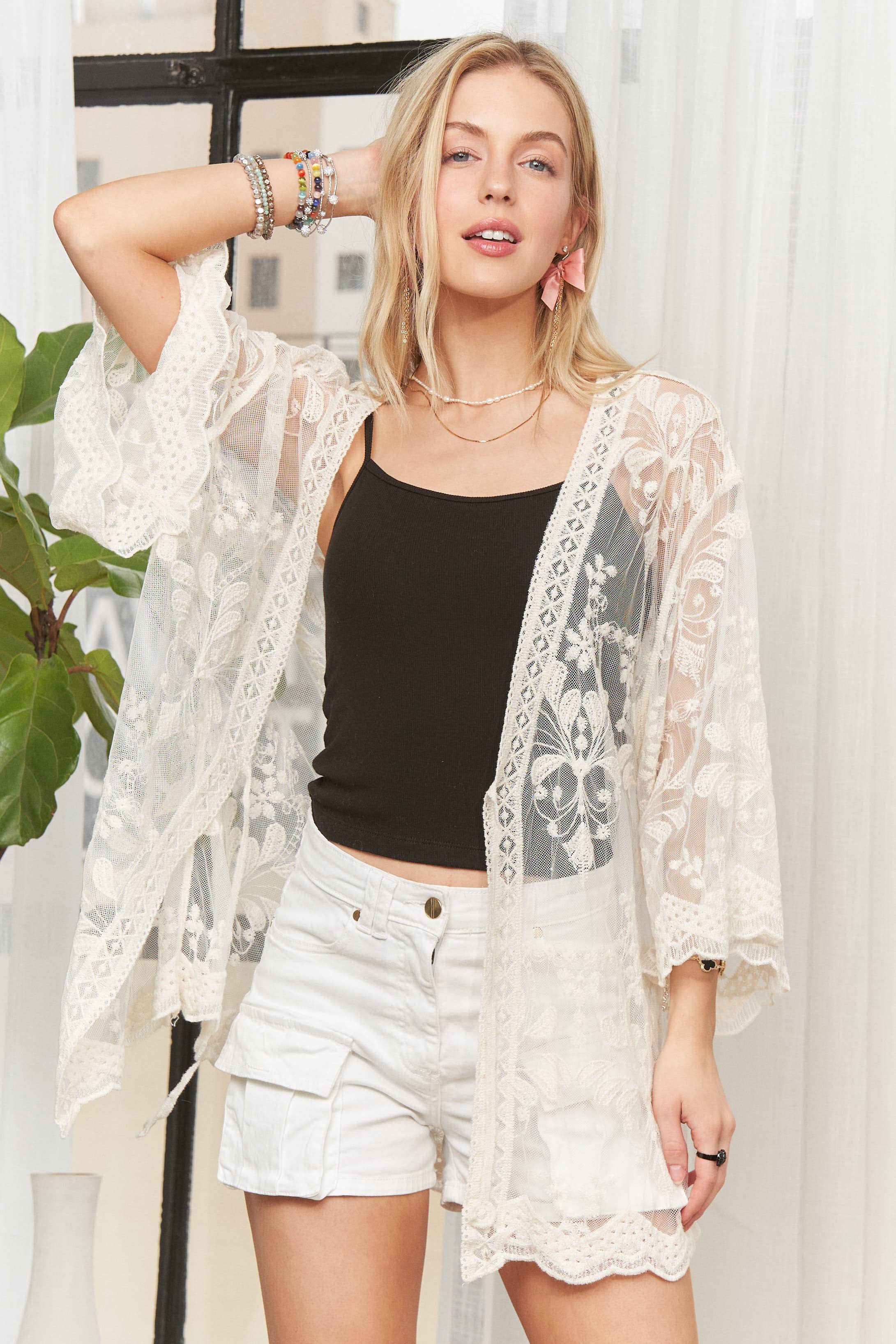 FLORAL LACE KIMONO CARDIGAN - CEJ3970