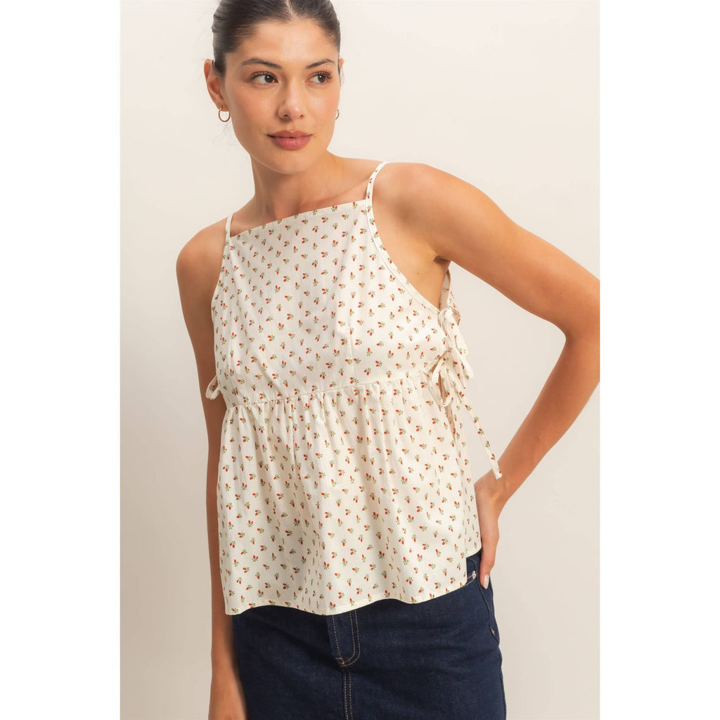 Strawberry Print Tie-Side Cami Top