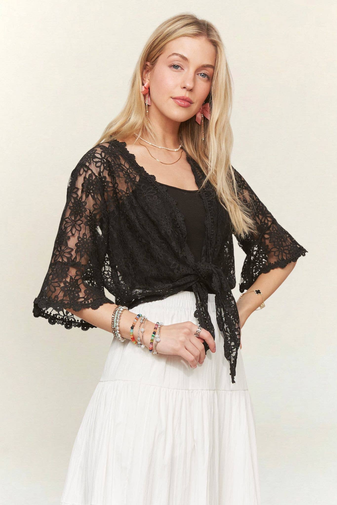 3/4 SLEEVES FLORAL LACE KIMONO CARDIGAN-CET4000