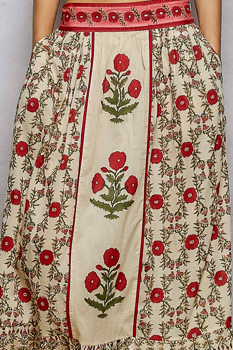 Floral Pattern Printed Woven Maxi Skirt