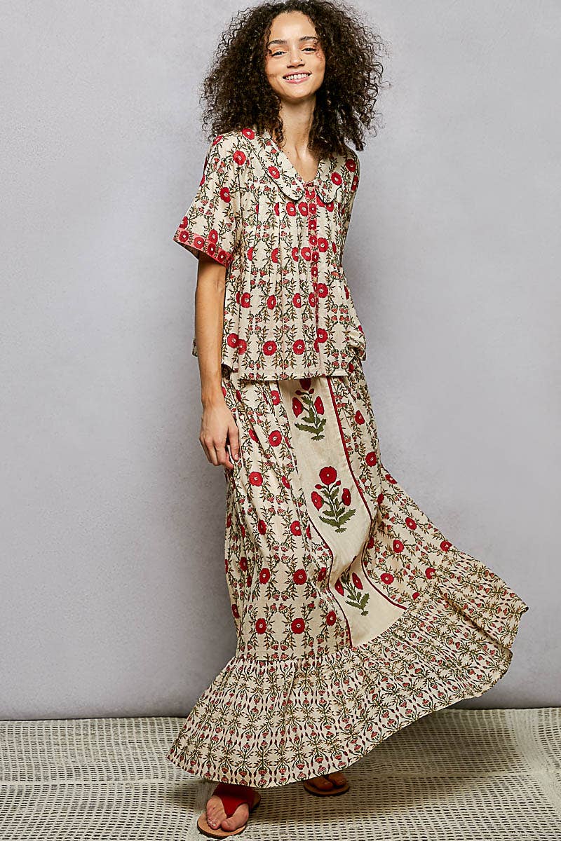 Floral Pattern Printed Woven Maxi Skirt