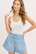Button Front High Rise Denim Shorts