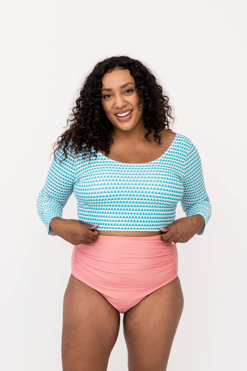 Seaside Pink High Waisted Ruched Swim Bottoms