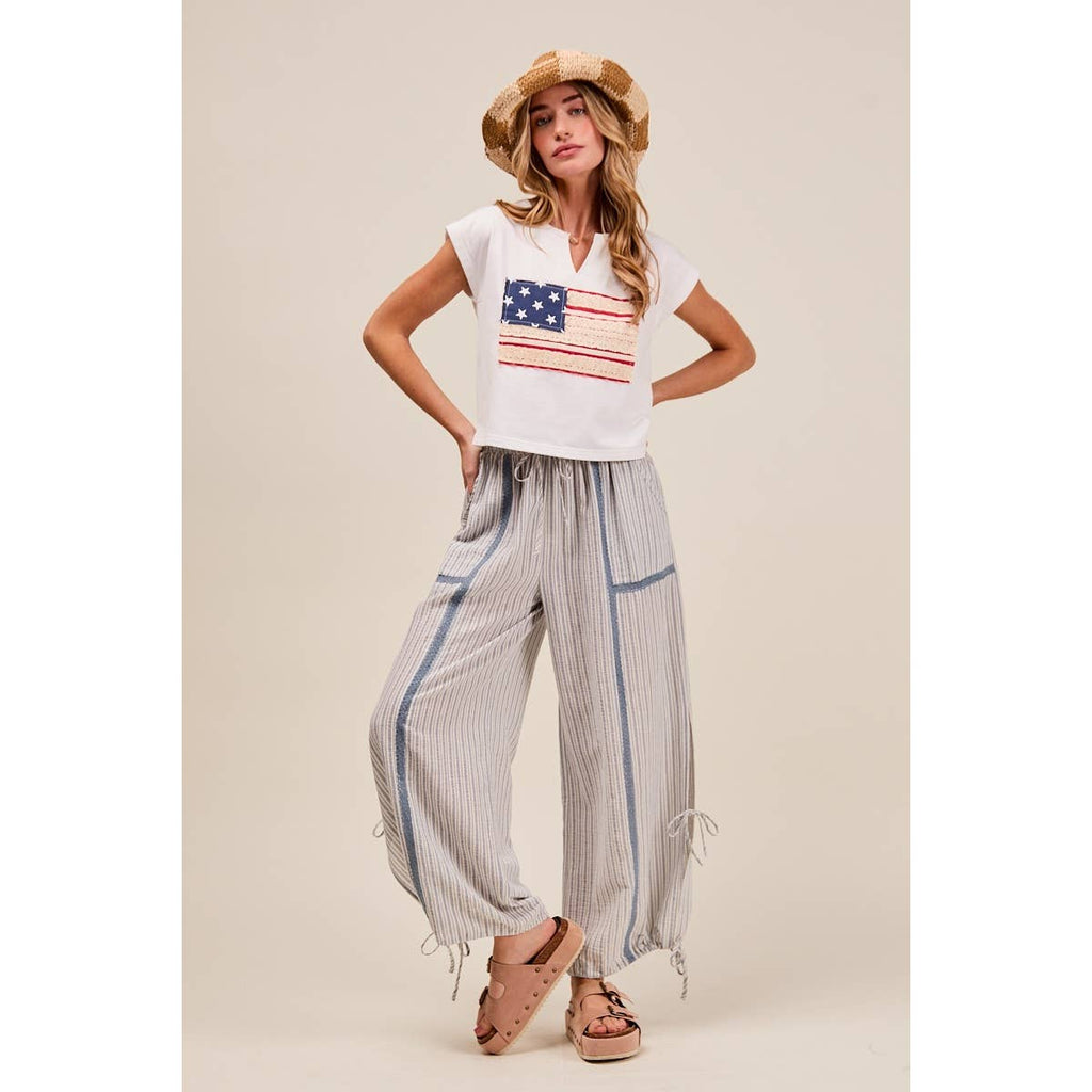 LIGHTWEIGHT MULTI STRIPE JOGGER PANTS WITH SIDE SLITS WITH T