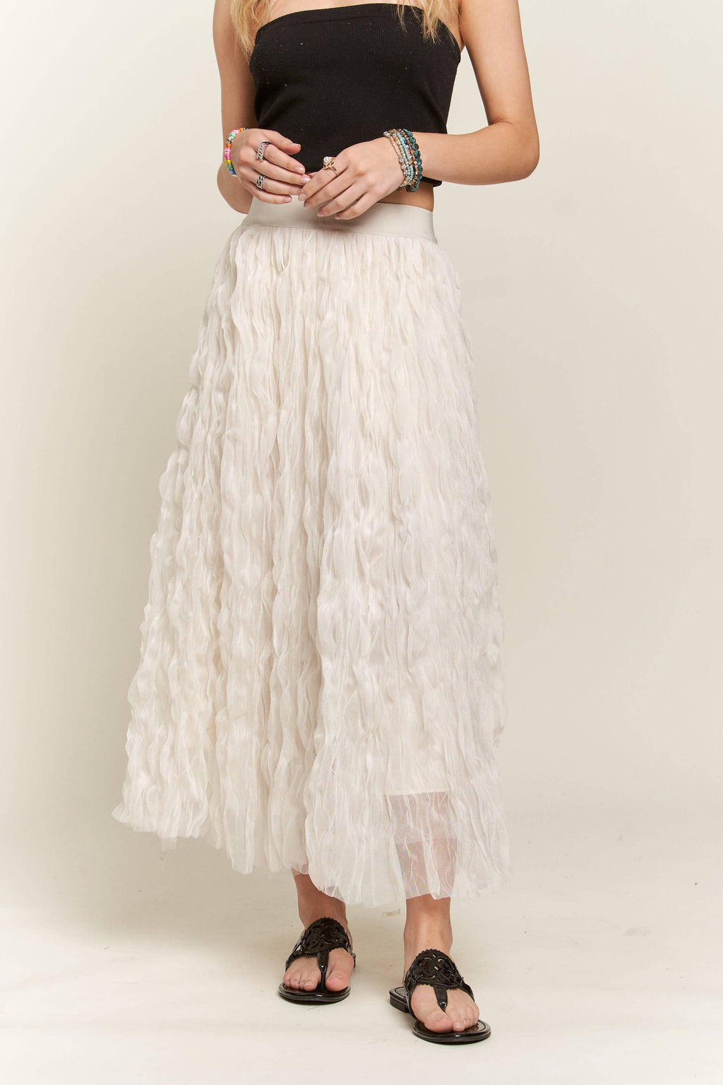 ELASTIC WAIST CLOUD FLUFFY MAXI SKIRT - CES3645