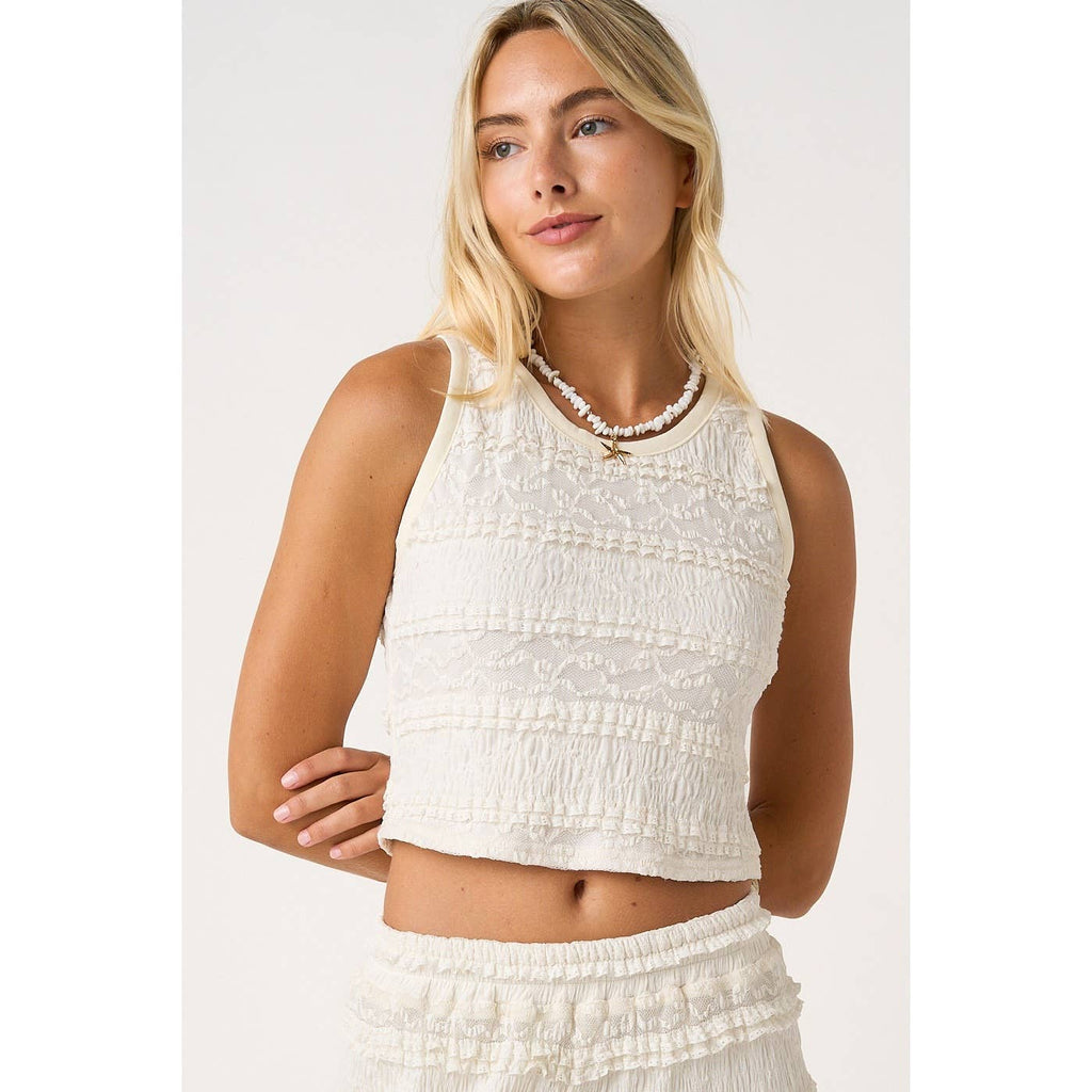 LACE RUFFLE CROPPED TANK TOP