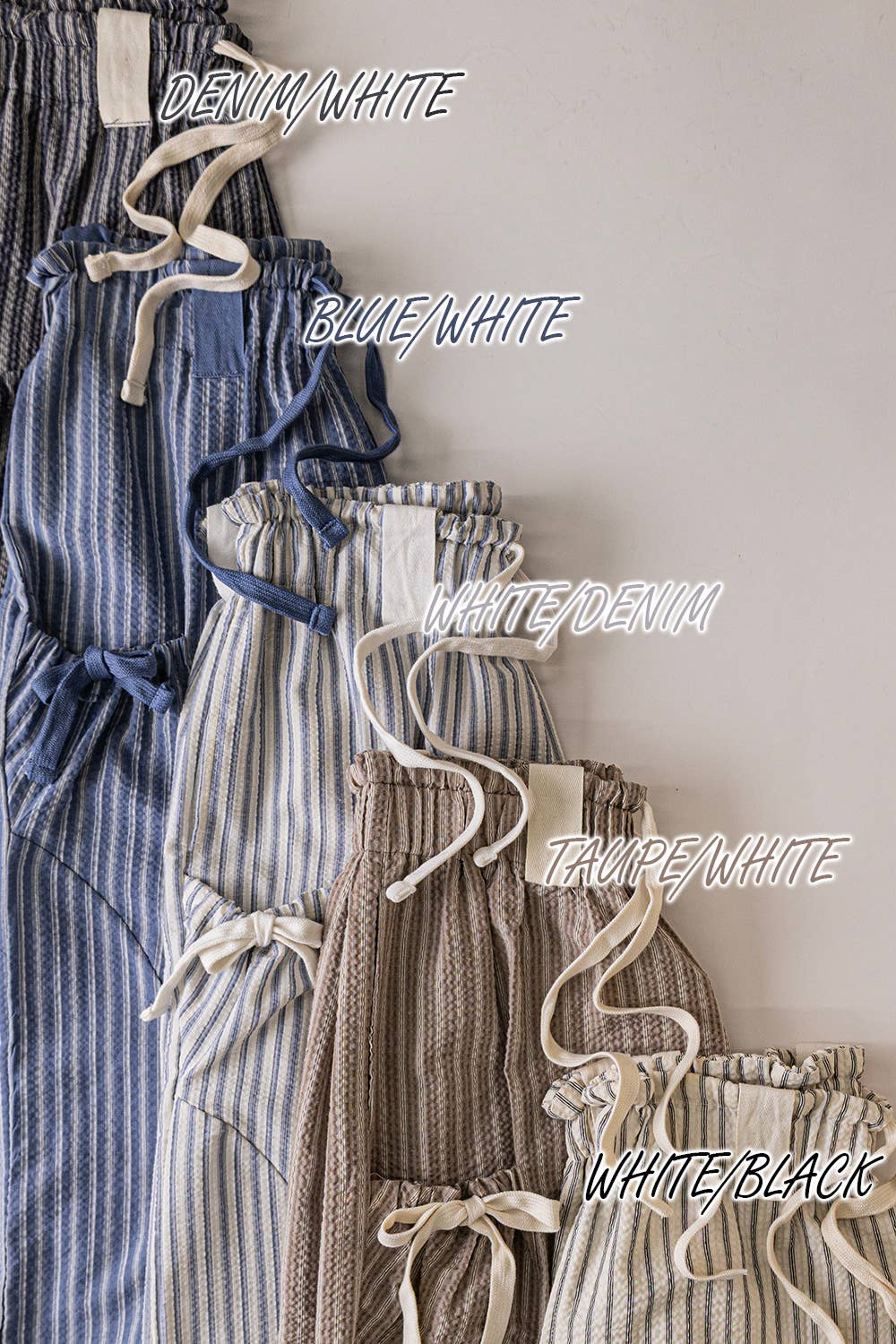 NP71004-Bow Detail Stripe Textured Woven Pants
