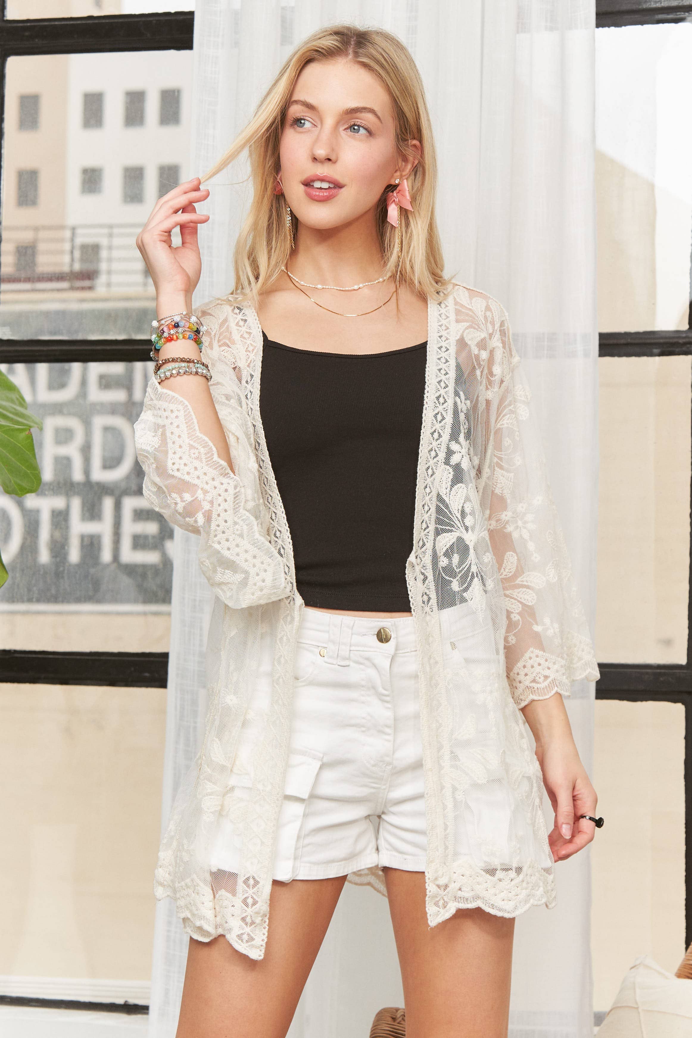 FLORAL LACE KIMONO CARDIGAN - CEJ3970