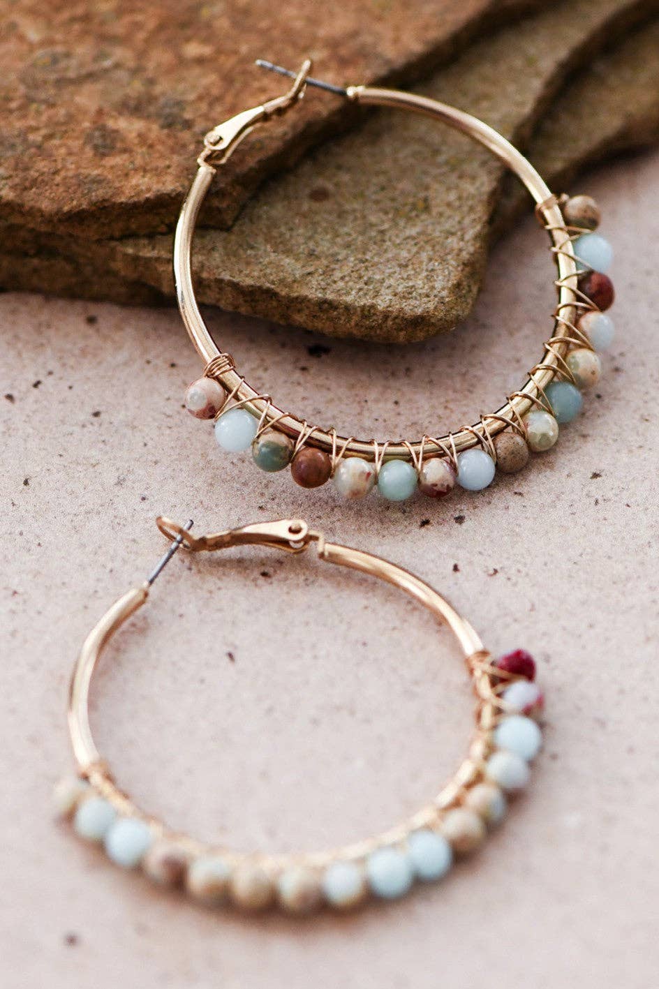 Boho Sea Sediment Jasper Stone Beaded Earrings - 6813