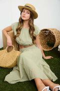 CLIP DOT WAIST BAND DETAIL MAXI SKIRT