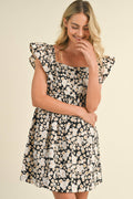 FLORAL PRINT RUFFLED FLUTTER SLEEVE MINI DRESS MDR3057
